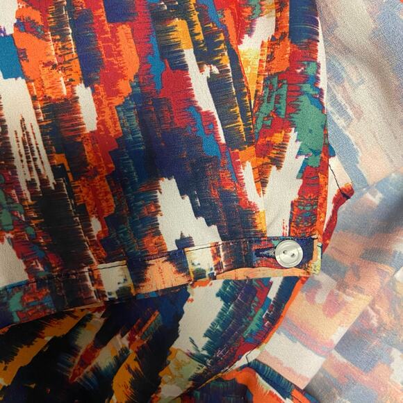 ANA A New Approach Top Blouse Orange Multicolor M Tie Front - Picture 8 of 13